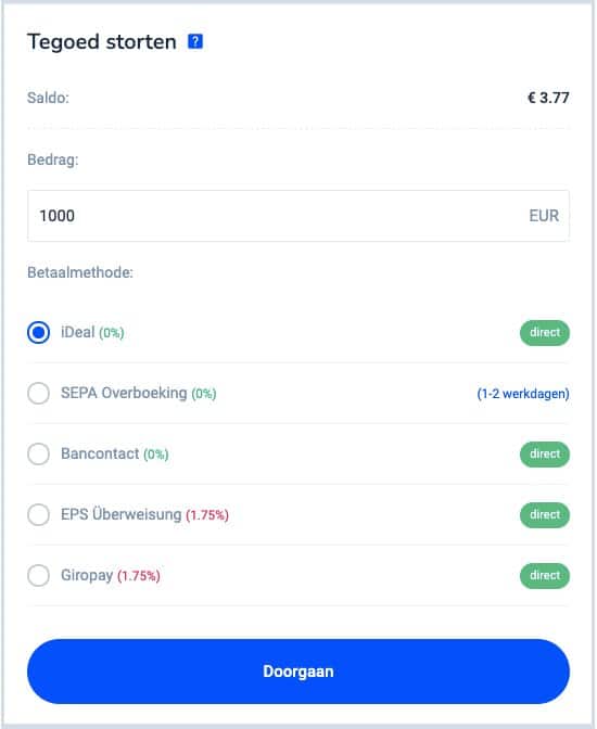 tegoed storten bitvavo